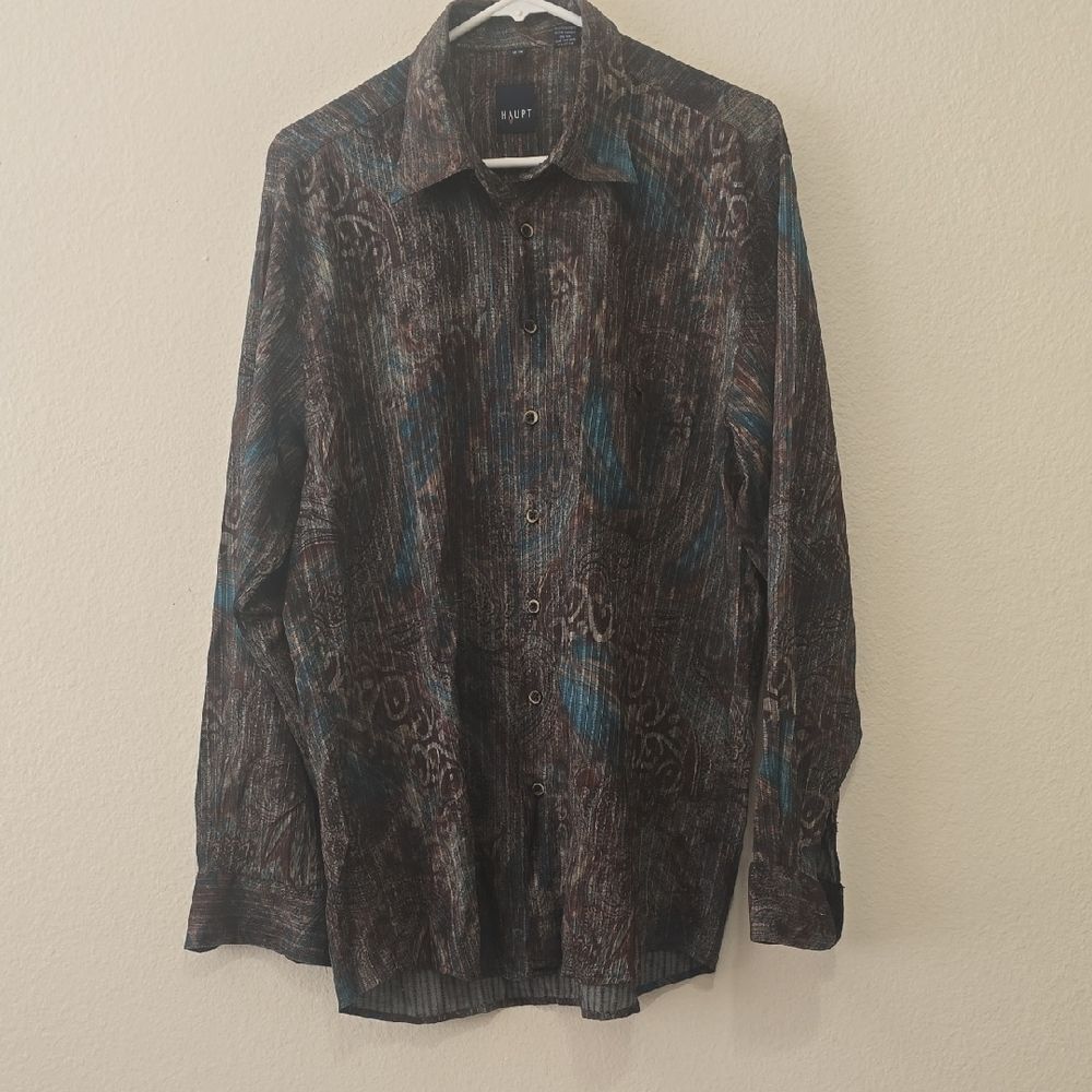 HAUPT Men’s Button-Up Shirt in Black with Teal Accents L 41/42